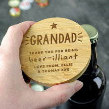 Load image into Gallery viewer, Custom gift bamboo coaster with bottle opener design