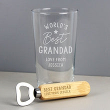Load image into Gallery viewer, Custom pint glass and bottle opener gift set for him