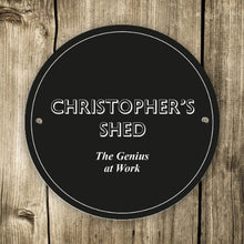 Load image into Gallery viewer, Durable black garden sign with engraved personalisation