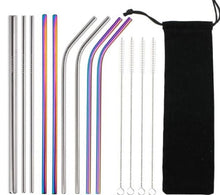 Load image into Gallery viewer, Eco friendly metal straw alternative reusable stainless steel straws drinking set &amp; brush