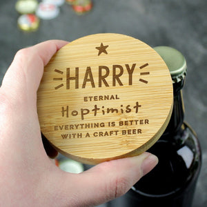 Engraved bamboo star coaster perfect for bar accessories