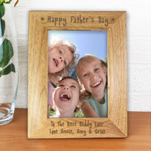Load image into Gallery viewer, Engraved wooden picture frame for Father’s Day personalised with photo