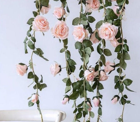 Faux rose garland string for home wall decoration