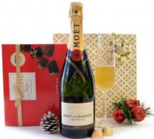 Celebration gift hamper with Moët Champagne and gourmet chocolates