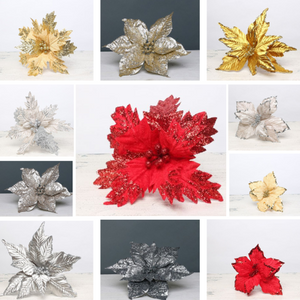 S/M/L poinsettia glitter flower Christmas tree decoration UK