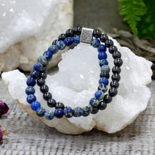 Load image into Gallery viewer, Purple amethyst and brown tiger eye bead bracelet