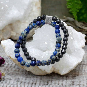Purple amethyst and brown tiger eye bead bracelet