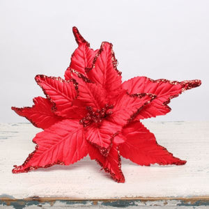 Medium poinsettia glitter flower ornament for Xmas tree decor