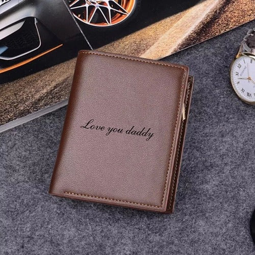 Leather wallet personalised with photo engraving and text gift