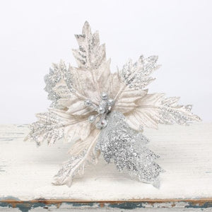 Large red poinsettia glitter flower festive holiday decoration