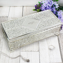 Load image into Gallery viewer, Personalised Antique Silver Plated Box-jewellery organiser-large jewellery box-jewellery boxes-travel jewellery box-engraved mirrored jewellery box-glass personalised jewellery box-personalised trinket box-personalised silver gifts for him-find me a gift-personalised laser engraved gifts