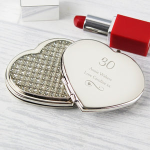 Personalised Swirls & Hearts Diamante Heart Compact Mirror Gift for Her