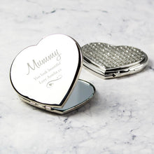 Load image into Gallery viewer, Personalised Swirls &amp; Hearts Diamante Heart Compact Mirror Gift for Her 