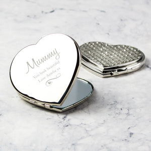 Personalised Swirls & Hearts Diamante Heart Compact Mirror Gift for Her 
