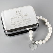 Load image into Gallery viewer, personalised-anniversary-silver-box-and-pearl-bracelet-anniversary-gifts-online-delivery-pearl-necklace-heart-personalised-box-send-valentines-day-gifts-personalised-box-with-necklace