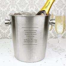Load image into Gallery viewer, personalised drinks bucket, outdoor wine cooler table, ice cooler, ice bucket, cooler beer, champagne bucket, beer ice bucket, stainless steel ice bucket with lid, engraved any message