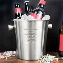 Load image into Gallery viewer, personalised-stainless-steel-ice-bucket-engraved-gifts-personalised-ice-bucket-with-lid-personalised-silver-ice-bucket-personalised-drinks-bucket-champagne-bucket-wine-cooler-beer-ice-bucket-bar-accessories