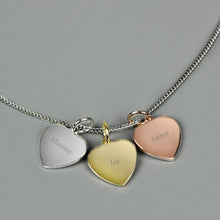 Load image into Gallery viewer, Personalised Initials Gold Rose Gold and Silver 3 Hearts Necklace Gifts 