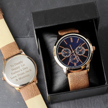 Load image into Gallery viewer, personalised-mens-rose-gold-tone-watch-with-box-gifts-for-him-personalised-gifts-for-him-personalised-photo-gifts-personalised-mens-rose-gold-tone-watch-rose-tone-watch-and-brown-strap-with-presentation-box-gift-wrapping-included