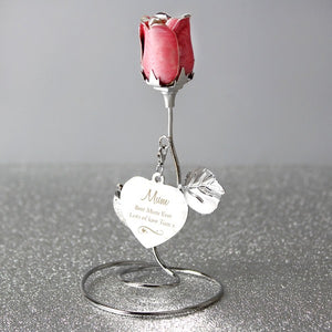 Personalised Swirls & Heart Pink Rose Bud Ornament Gift for Her 