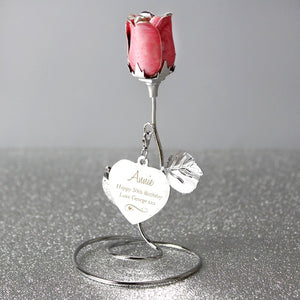 Personalised Swirls & Heart Pink Rose Bud Ornament Gift for Her