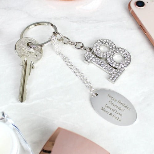 Personalised Free Text Diamante 18 Keyring ¦ Engraved-Personalised Keyring-personalised key ring-engraved keyrings-keyrings-personalised photo keyrings