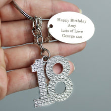 Load image into Gallery viewer, Personalised Free Text Diamante 18 Keyring ¦ Engraved-Personalised Keyring-personalised key ring-engraved keyrings-keyrings-personalised photo keyrings