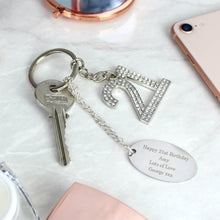 Load image into Gallery viewer, personalised-free-text-diamante-21-keyring-engraved-personalized-keyring-21-st-birthday-gifts