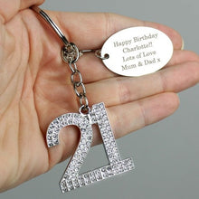 Load image into Gallery viewer, Personalised Free Text Diamante 21 Keyring ¦ Engraved-Personalized Keyring
