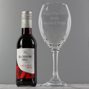 Personalised Wine Glass with Red Wine Bottle Gift Set Box 