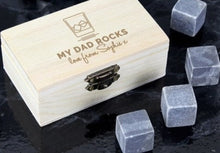 Load image into Gallery viewer, personalised-whisky-stones-gifts-set-box-for-dad-8-granite-chilling-whisky-stones-gifts-birthday-idea-for-men-gift-for-dad-whisky-lovers-personalise-my-dad-rocks