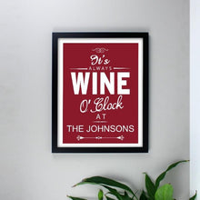 Load image into Gallery viewer, personalised-wine-oclock-black-framed-print-gift-wine-oclock-black-framed-print-kitchen-wall-art-wine-oclock-art-print