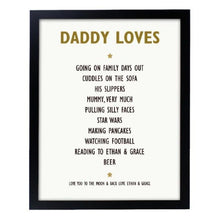 Load image into Gallery viewer, personalised-list-of-love-black-framed-print-gift-for-mom-dad-unusual gifts for couples uk-romantic gifts for couples-black framed pictures-framed prints uk-wall prints uk-large prints for walls
