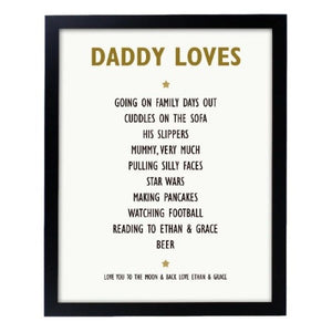 personalised-list-of-love-black-framed-print-gift-for-mom-dad-unusual gifts for couples uk-romantic gifts for couples-black framed pictures-framed prints uk-wall prints uk-large prints for walls