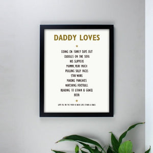 Personalised List of Love Black Framed Print Gift for Dad / Mom-unusual gifts for couples uk-romantic gifts for couples-black framed pictures-framed prints uk-wall prints uk-large prints for walls