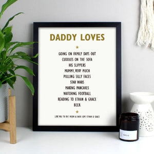 Personalised List of Love Black Framed Print Gift for Dad / Mom-unusual gifts for couples uk-romantic gifts for couples-black framed pictures-framed prints uk-wall prints uk-large prints for walls