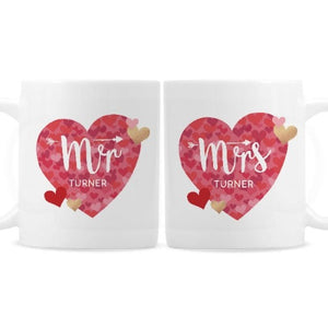 Personalised Mr and Mrs Valentine's Day Confetti Hearts Mug Gift Set-Mr and Mrs mugs set