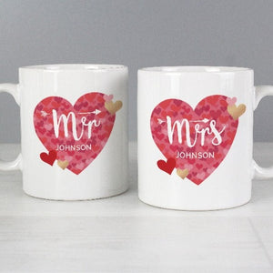 Personalised Mr and Mrs Valentine's Day Confetti Hearts Mug Gift Set-Mr and Mrs mugs set