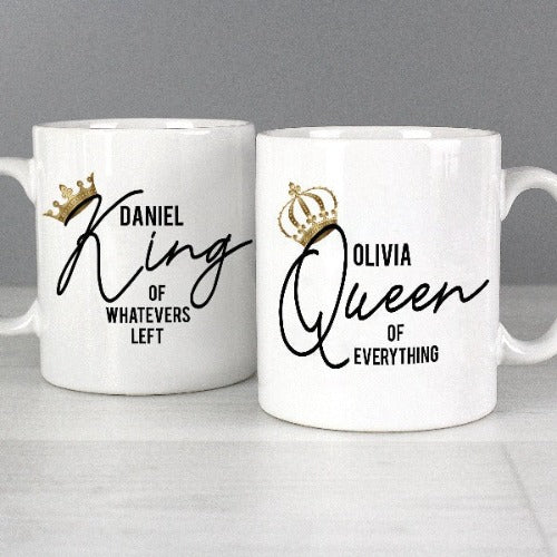 mug, glass coffee mugs, double wall glass mug set, double wall glass coffee mug, coffee mug, coffee cups, travel mug-Personalised King and Queen of Everything Mug Gift Set