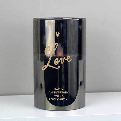 Personalised Love Smoked Glass LED Candle-Led Candles