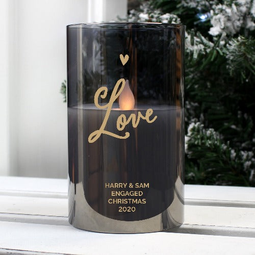 Personalised Love Smoked Glass LED Candle ¦ Led Candles