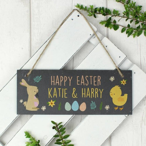 Easter bunny and chick personalised slate plaque for home decor