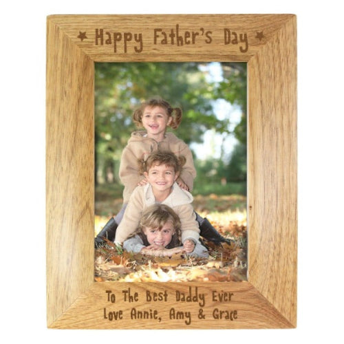 Custom wooden photo frame gift for dad with engraved Father’s Day design
