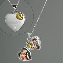 Load image into Gallery viewer, Engraved silver heart pendant with diamond accent gift for her