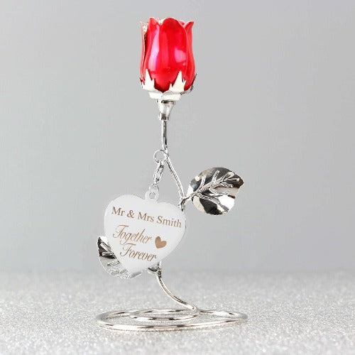 Forever love personalised red rose bud ornament for anniversaries