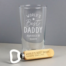Load image into Gallery viewer, Personalised pint glass and bottle opener for Father’s Day