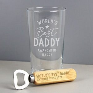 Personalised pint glass and bottle opener for Father’s Day