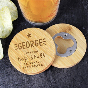 Personalised star bottle opener coaster for him or her