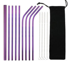Load image into Gallery viewer, A set of reusable stainless steel straws with a cleaning brush