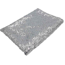 Load image into Gallery viewer, large sequin tablecloth-silver tablecloth-sequin tablecloth uk-sequin tablecloth hire-iridescent sequin tablecloth-silver sequin table runner